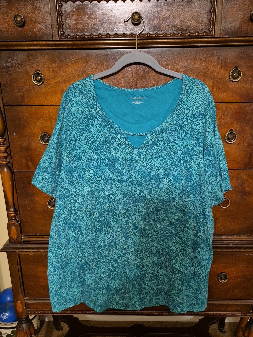 Catherine's Teal Floral-Print Scoop Neck Short Sleeve Top